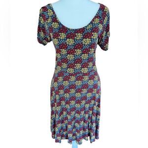 Dharma Imports floral viscose/spandex fit& flare dress back criss cross cutout L